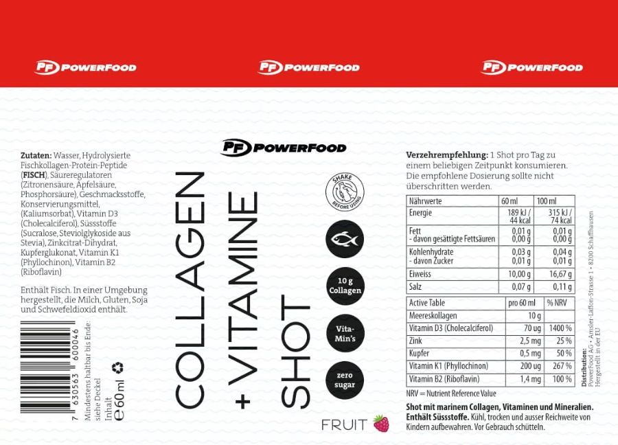 Powerfood One Collagen + Vitamine Shot - Fruit, Box (12 x 60 ml)