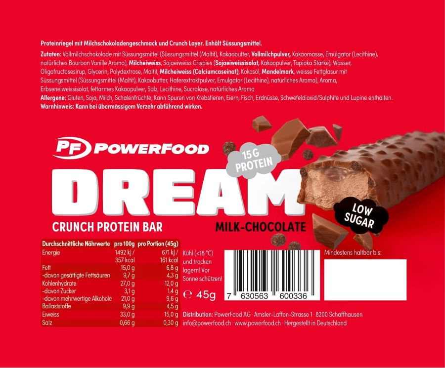 Powerfood One Dream Crunch Protein Bar - Milk Chocolate, Box (18 x 45 g)