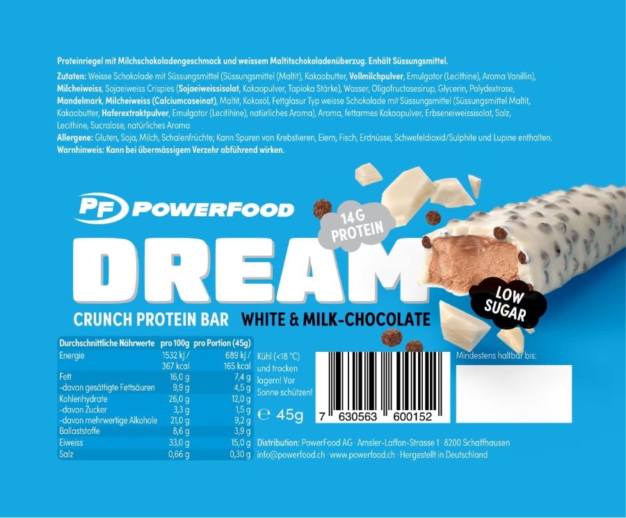 Powerfood One Dream Crunch Protein Bar - White & Milk Chocolate, Box (18 x 45 g)