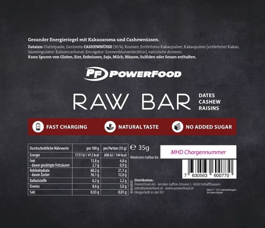 Powerfood One Raw Bar - Kakao, Box (12 x 35 g)