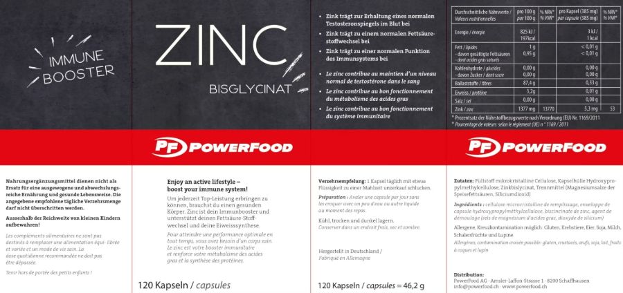 Powerfood One Zinc Bisglycinat - Neutral, 120 Kapseln